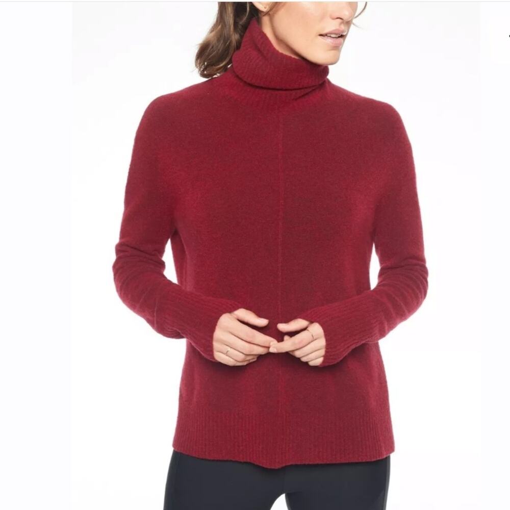 Athleta Transit Colorblock Turtleneck Sweater Red Size S Longer Back CYA Wool
